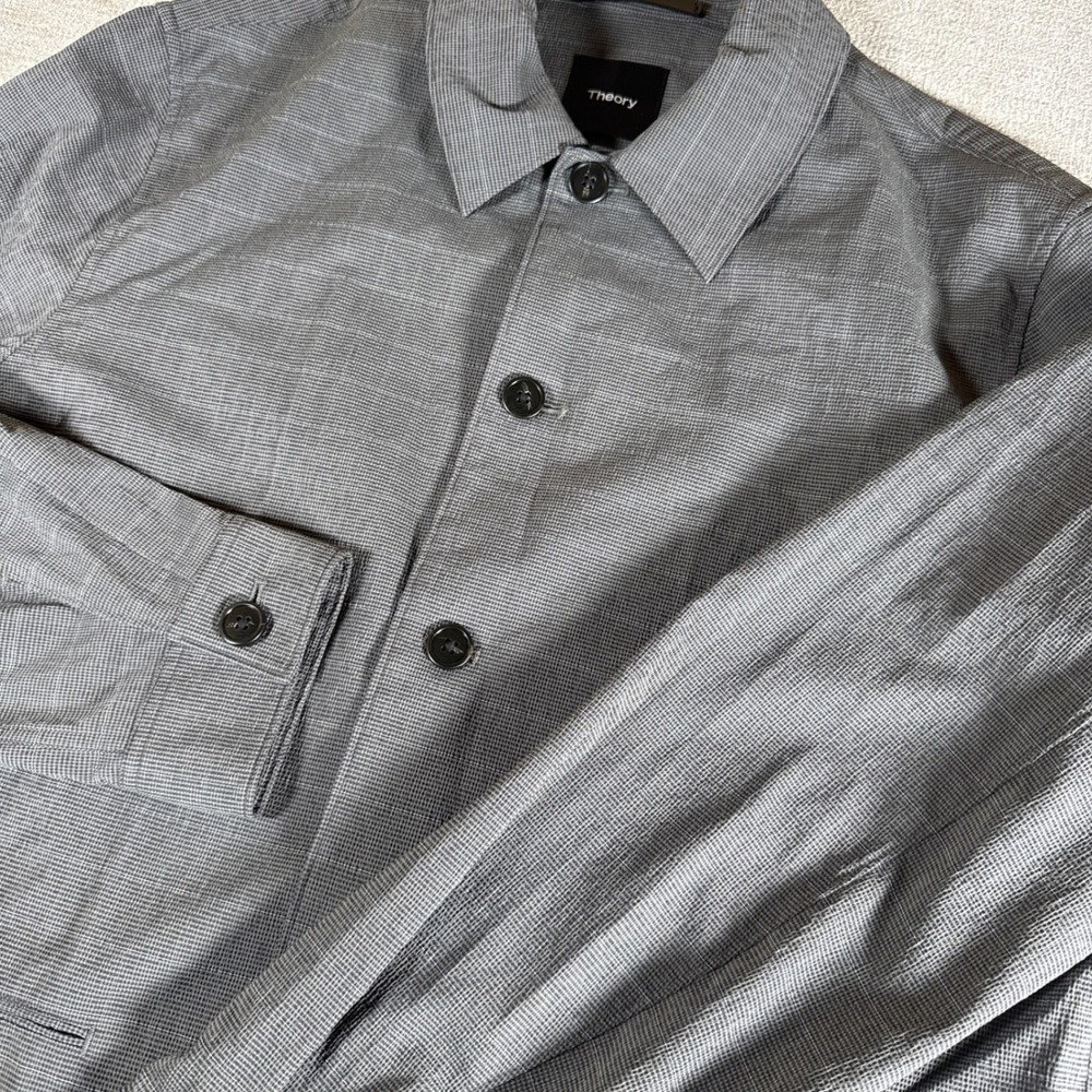 NEW Theory Shirt Jacket Mens L Grey Stretch Micro Check SELK BE SH Kelso Check 2